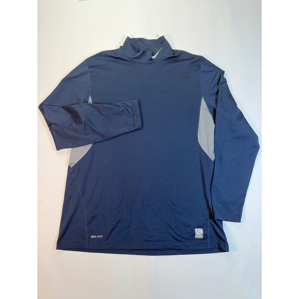 Nike Pro Combat Dri-FIT Mock Neck Long Sleeve Shirt Mens XL Navy Blue Fitted